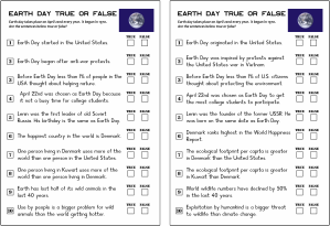 Earth Day True or False sheets